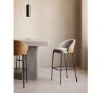 Taburete Eamy gris claro chapado en fresno con acabado natural y metal negro altura 77 cm