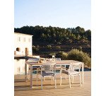 Table 100 % d'extérieur Bona bois de teck massif et aluminium finition blanche 160 x 90 cm