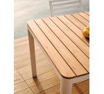 Mesa 100% exterior Bona madera maciza de teca y aluminio con acabado blanco 200 x 100 cm