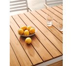 Mesa 100% exterior Bona madera maciza de teca y aluminio con acabado blanco 200 x 100 cm