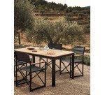 Table 100 % d'extérieur Bona bois de teck massif et aluminium finition noire 200 x 100 cm