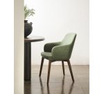 Chaise Nelida en tissu chenille vert et bois de hêtre, finition noyer