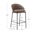 Eamy stool in brown faux leather, ash veneer, walnut finish and black metal 65 cm