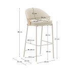 Tabouret Eamy en cuir synthétique beige, placage de frêne avec finition naturelle et métal  hauteur 98 cm