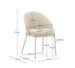 Eamy stoel in beige kunstleer, essenfineer en afwerking in naturel en beige metaal.