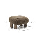 Repose-pieds Nema tissu bouclette taupe pieds en bois frêne finition noyer 66,5 x 56,5 cm