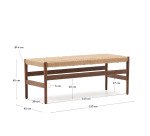 Banc Zaide en bois de chêne finition noyer et assise en corde 120 cm