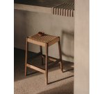 Stool Yalia in oak wood, walnut finish and rope seat, height 65 cm