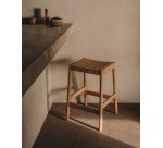 Stool Yalia in oak wood, natural finish and rope seat, height 65 cm