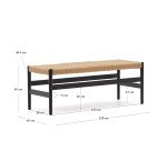 Banc Zaide en bois de chêne finition noire et assise en corde 120 cm