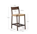 Taburete Yalia respaldo madera maciza roble acabado nogal y asiento de cuerda 65cm