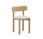 Nebai chair in beige chenille with a solid oak wood structure and natural finish
