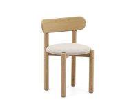 Nebai chair in beige chenille with a solid oak wood structure and natural finish