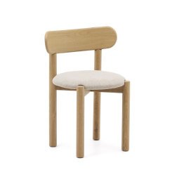 Nebai chair in beige chenille with a solid oak wood structure and natural finish FSC MIX Credit