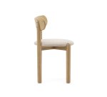 Nebai chair in beige chenille with a solid oak wood structure and natural finish