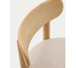 Nebai chair in beige chenille with a solid oak wood structure and natural finish