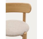 Nebai chair in beige chenille with a solid oak wood structure and natural finish