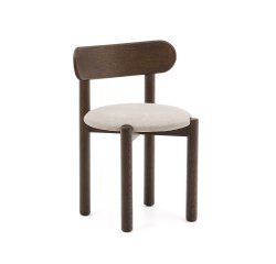 Nebai chair in brown chenille with a solid oak wood structure and walnut finish