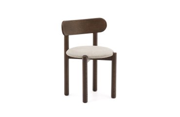 Nebai chair in brown chenille with a solid oak wood structure and walnut finish