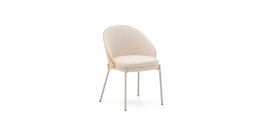 Eamy chair in beige chenille, in a natural finish ash veneer and beige metal