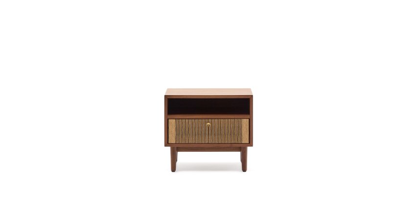 Table de nuit Elan en placage et bois de noyer avec corde 51x45cm FSC 100 %