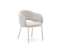 Maina chair in thick beige chenille and steel legs in a beige finish