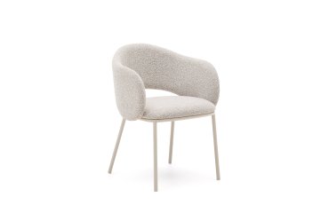 Maina chair in thick beige chenille and steel legs in a beige finish