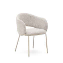 Sedia Maina di ciniglia spessa beige e gambe in acciaio con finitura blu FSC Mix Credit
