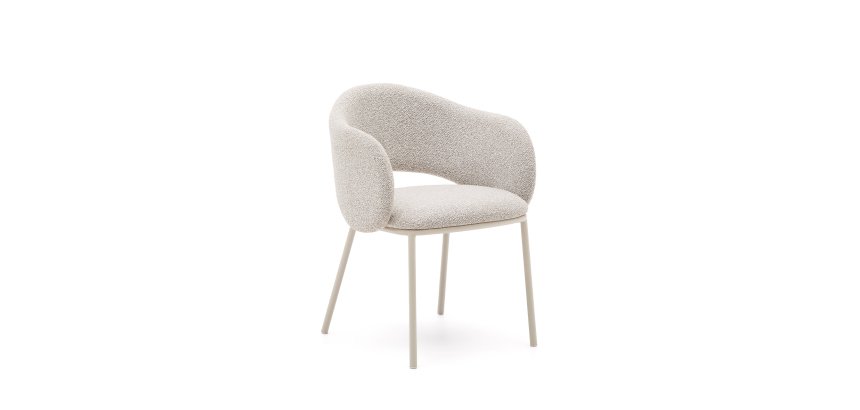 Chaise Maina en tissu chenille épais et pieds en acier beige