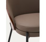 Eamy chair in brown faux leather, ash veneer with walnut and black metal finish