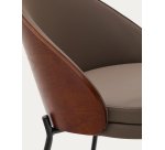 Eamy chair in brown faux leather, ash veneer with walnut and black metal finish
