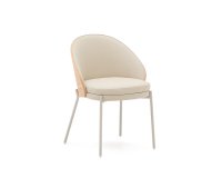 Silla Eamy de piel sintética beige, chapado en fresno con acabado natural y metal beige