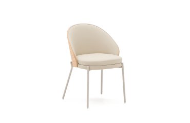 Silla Eamy de piel sintética beige, chapado en fresno con acabado natural y metal beige