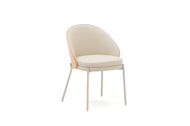 Eamy beige faux leather chair, ash veneer with natural finish and beige metal