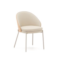 DE_Chaise Eamy en cuir synthétique beige, placage de frêne avec finition naturelle et métal b