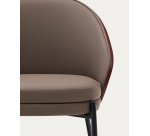 Eamy chair in brown faux leather, ash veneer with walnut and black metal finish
