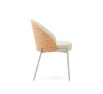 Eamy stoel in beige kunstleer, essenfineer en afwerking in naturel en beige metaal.