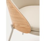 Eamy stoel in beige kunstleer, essenfineer en afwerking in naturel en beige metaal.