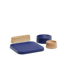 Ensemble Bletz mit Holz-Aperitif-Schälchen aus Akazienholz in natürlicher und blauer Ausführung