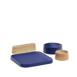 Set Bletz di piatti da aperitivo in legno di acacia con finitura naturale e blu FSC 100%