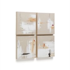 Ensemble Selnir de 4 tableaux en lin blanc et beige 30 x 30 cm