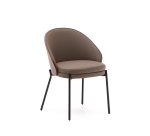 Eamy chair in brown faux leather, ash veneer with walnut and black metal finish