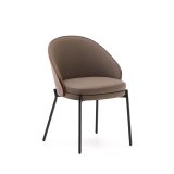 Eamy chair in brown faux leather, ash veneer with walnut and black metal finish