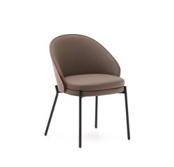 Eamy chair in brown faux leather, ash veneer with walnut and black metal finish
