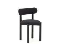 Nebai chair in black chenille with a solid oak wood structure and black finish