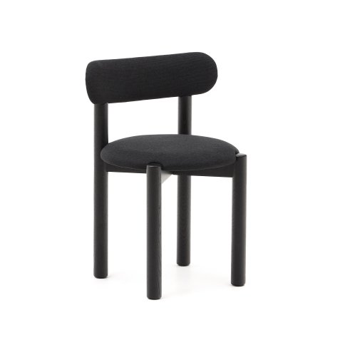 Nebai chair in black chenille with a solid oak wood structure and black finish FSC MIX Credit