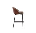Eamy stool in brown faux leather, ash veneer, walnut finish and black metal 65 cm