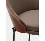 Eamy stool in brown faux leather, ash veneer, walnut finish and black metal 65 cm