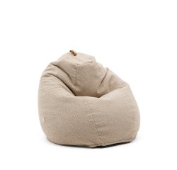 Vicka pouffe in beige bouclé, Ø 70 cm