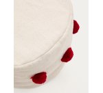 Pouf Manua en coton beige avec pompons rouges Ø 40 cm